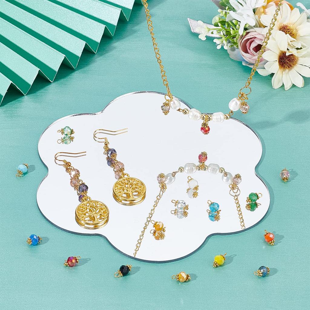 PandaHall Set of Glass 7 Colorful Faceted Beads for and Jewelry DIY Supplies 140-Piece 12x5.5mm Beads, Charms, Connectors, Colors, Earrings,