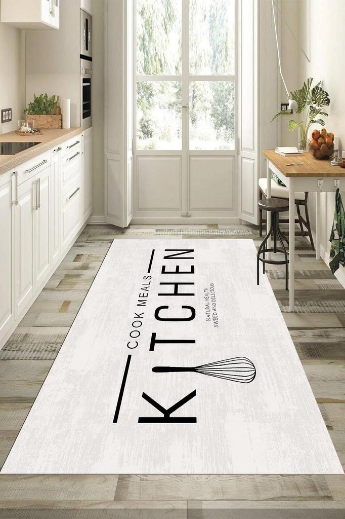 EPeddler Home Modern Kitchen Written Pattern Digital Printing Washable Non-Slip Leather Base New Generation Kitchen, Dining Room Carpet and Runner