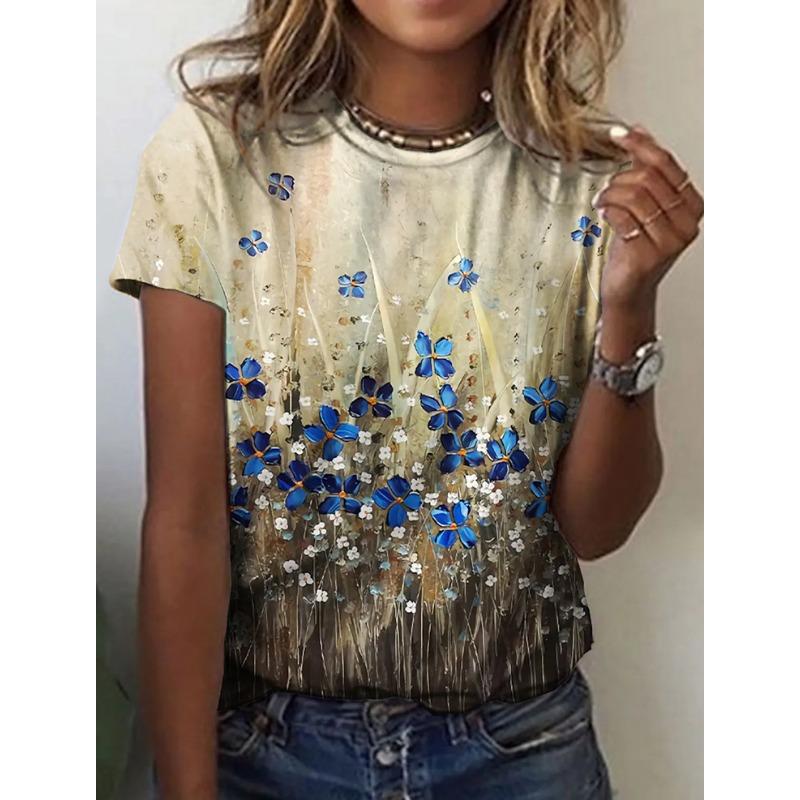 Женская 3D летняя персонализированная футболка с коротким рукавом и круглым вырезом, с принтом свежих цветов