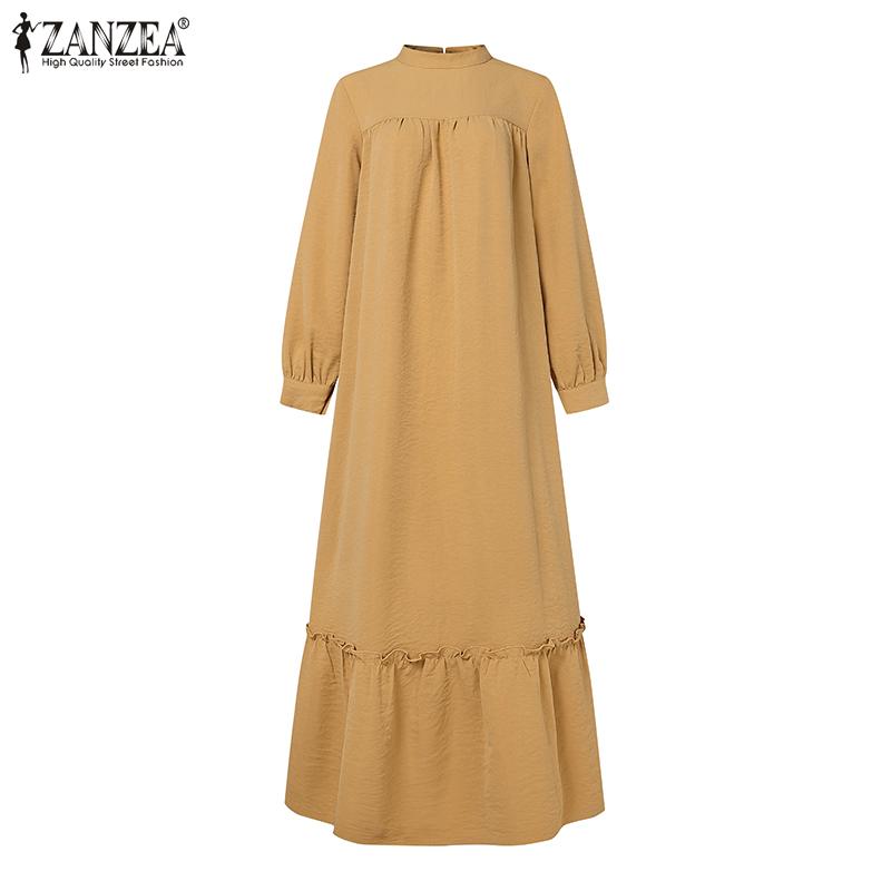 ZANZEA Женское повседневное мусульманское длинное платье с круглым вырезом и длинным рукавом