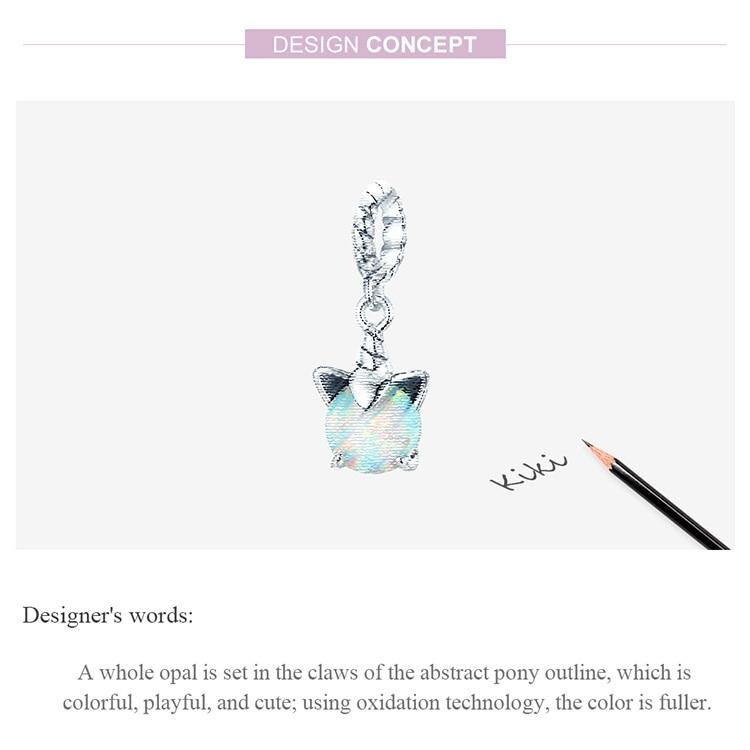 BAMOER Opal Cute Pony Pendant 925 Sterling Silver Charm Pendant for Original Bracelet Bangle Women Fashion Jewelry