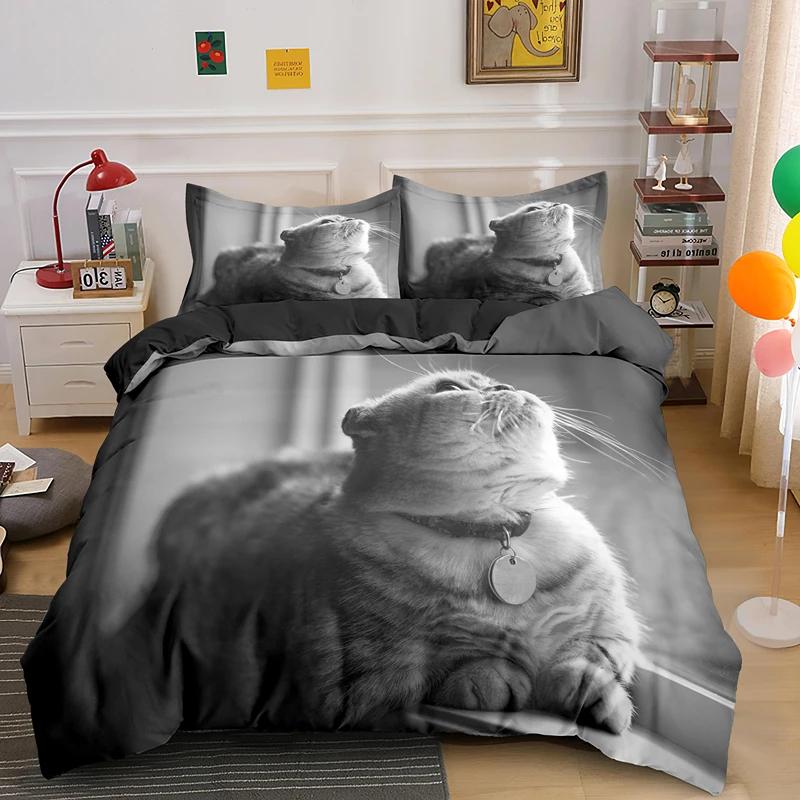 3D Lovely Cat Duvet Cover Set,cute Pet Cat Bedding Set Full Queen King Size,Cute Animals Luxury Quilt Covers Gifts Home Textiles