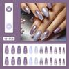 24Pcs Medium Gradients Purple Shimmery Press On Nail with Flower Designs Square Shape Faux Nail Glues On Nail for Women