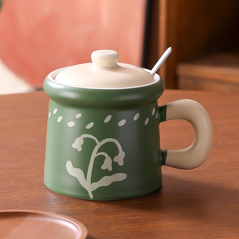 Подглазурная цветная керамическая кружка с крышкой, кофейная чашка, женская, высокая ценность, офисная чашка для питья, женская, интернет-знаменитость, чашка для воды