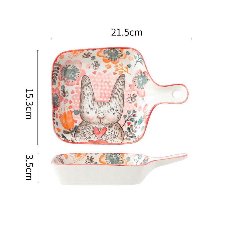 Керамический противень для выпечки с ручкой, дизайн «Лесные животные», миски, креативная тарелка для ресторана, домашняя посуда, кухонная посуда, подарок