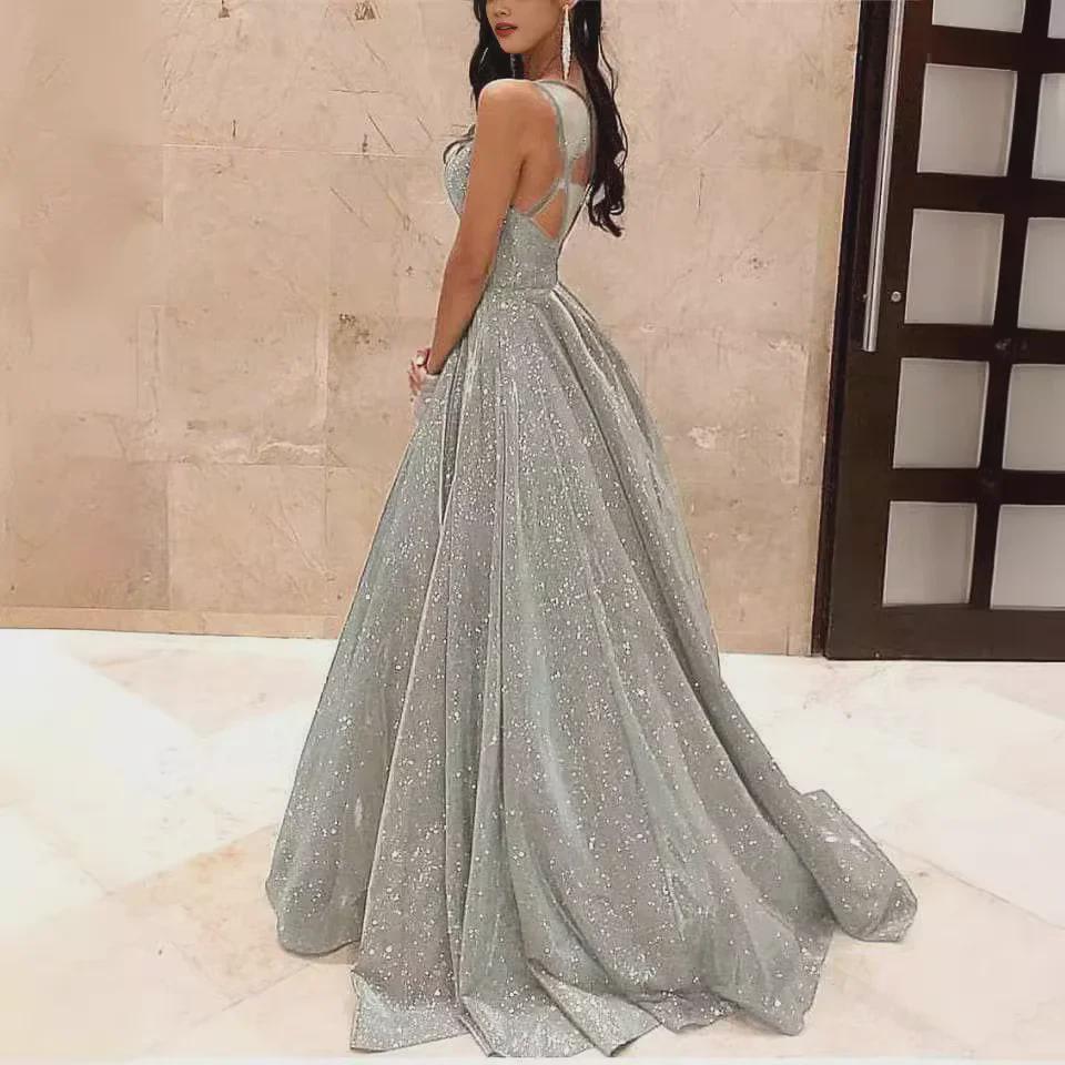 Новое блестящее длинное платье-труба А-силуэта для похудения - европейский и американский стиль