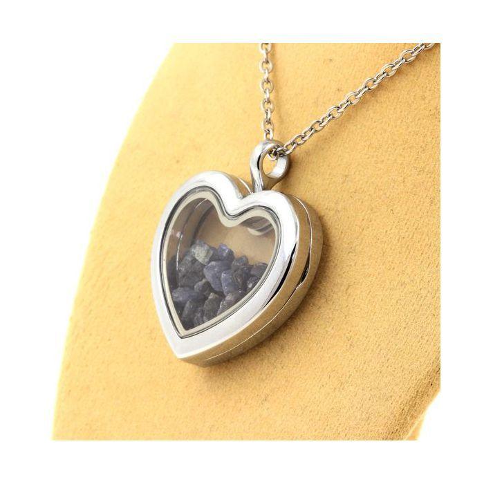 Pierres et Minéraux. Collier Saphir brut. Modèle coeur.