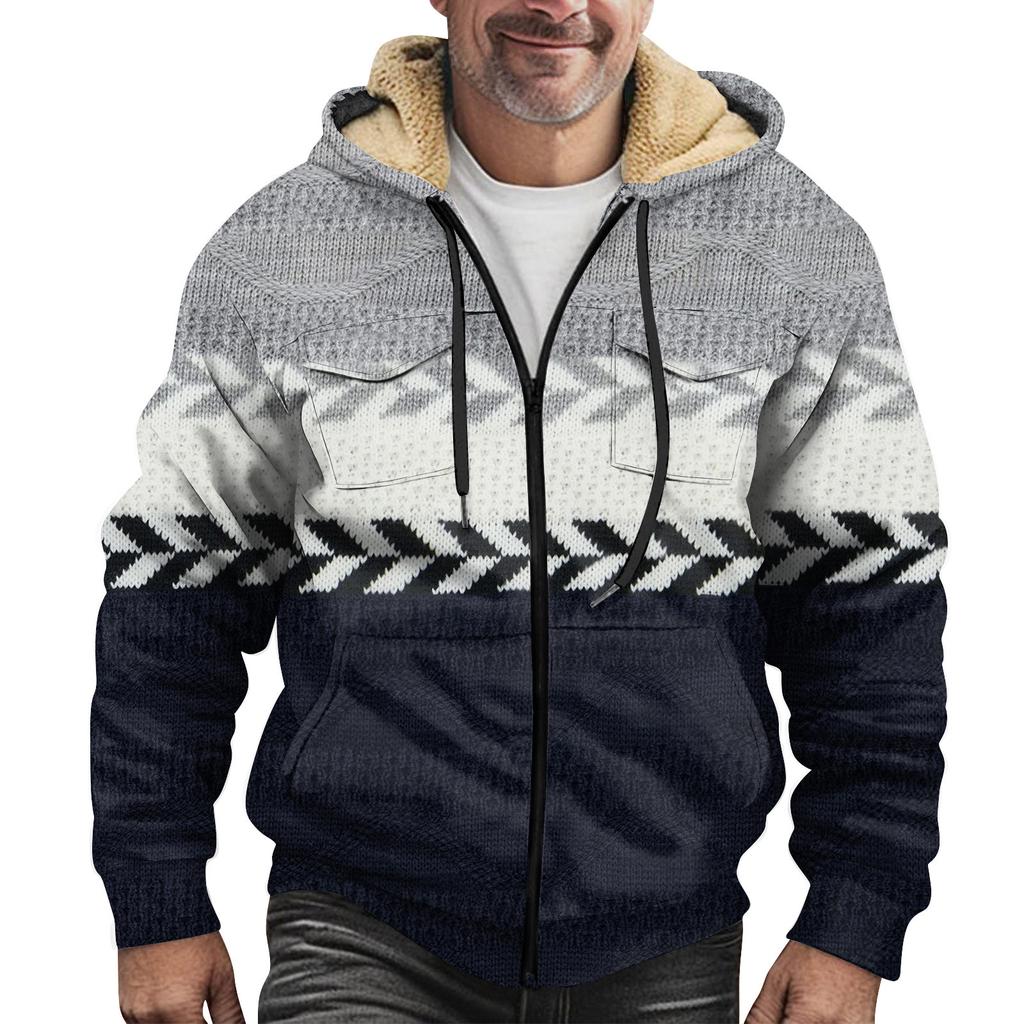 Мужская зимняя флисовая толстовка с капюшоном на молнии с накладным карманом, повседневная куртка