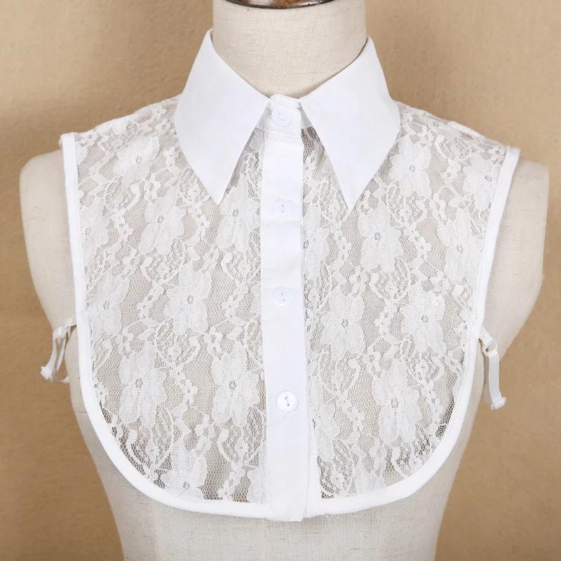 Lace Floral Fake Collars for Womens Shirt Detachable False Collar Blouse Lapel Elastic Collar Tie Girls Sweater Faux Col
