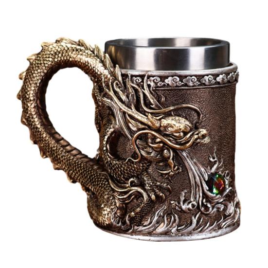 Кружка Дракона с Эргономичной Ручкой Изолированная Металлическая Глазурь Кружка Дракона для Горячих Напитков Стильная Рельефная Чашка Дракона Подарки для Мужчин Чайные Пивные Кружки