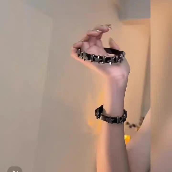 Korean Punk Rock Dark Star Leather Bracelet Women Y2K Sweet Cool Couple Jewelry