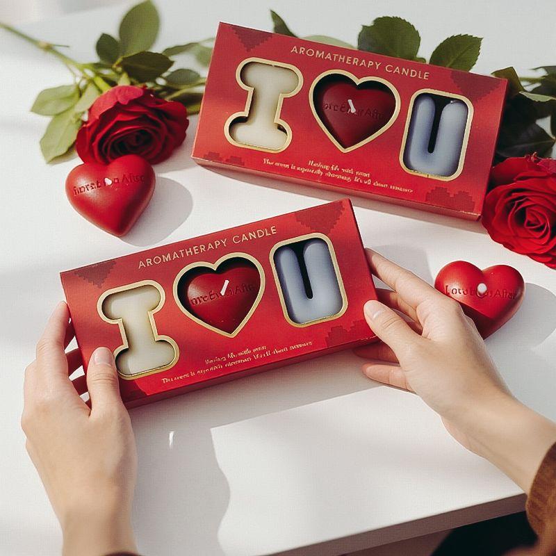 “I LOVE U” Heart-Shaped Candle Gift Set—Valentine's Day Gift, Scented Decorative Ornament for Girlfriend, Aromatherapy Gift