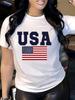 Women'S Patriotic USA Letter Print T-Shirt  Casual Crew Neck Short Sleeve Perfect for Spring  Fall Everyday Tshirt Graphic Tee