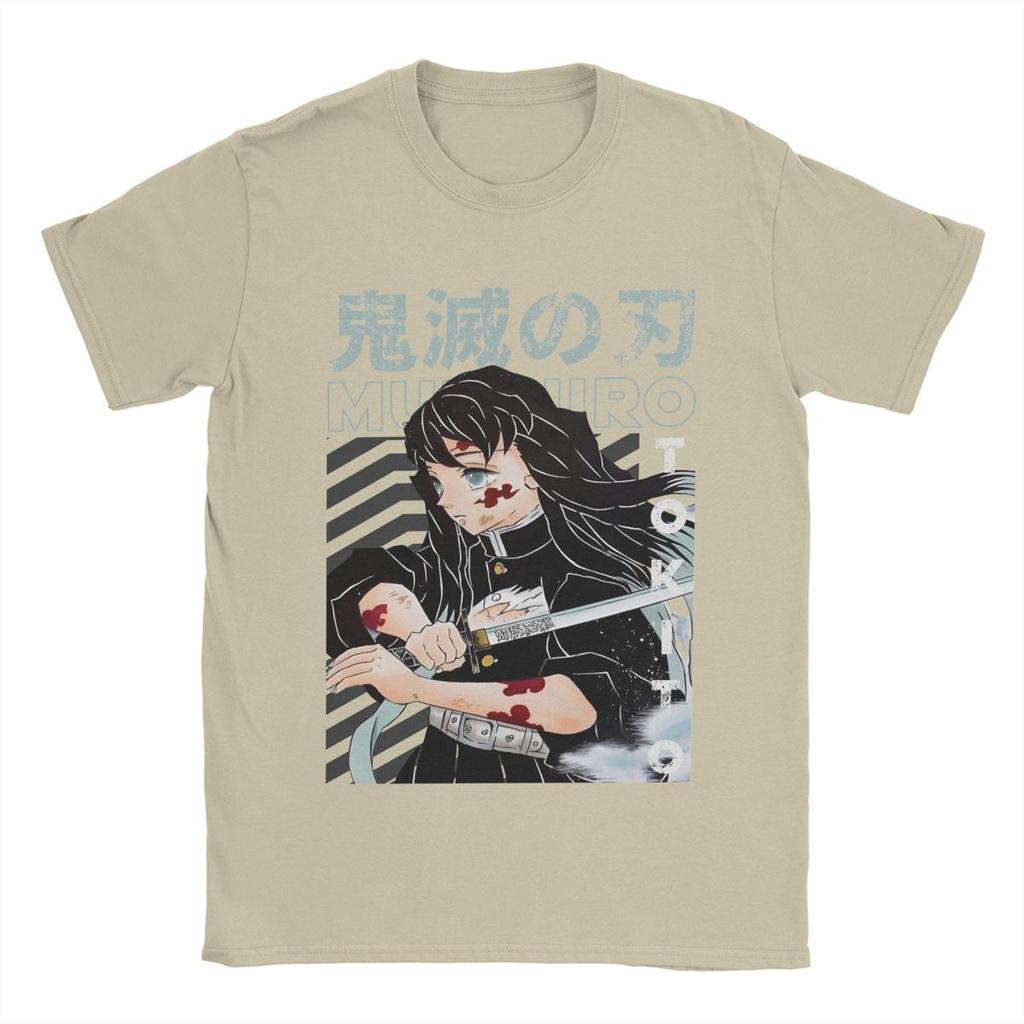 Креативные футболки с Муичиро Токито из «Истребителя демонов» для мужчин, хлопковая футболка с круглым вырезом, футболка с коротким рукавом, одежда больших размеров