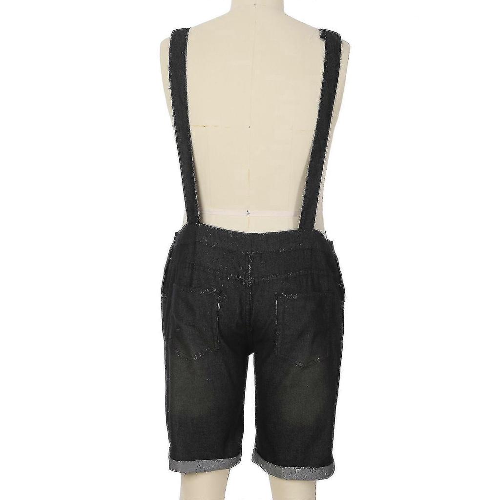 Men Casual Fashion Solid Breast Pocket Denim Shorts Straight Type Overalls yu
