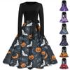 Женское модное винтажное платье с длинным рукавом и круглым вырезом с принтом на Хэллоуин для вечеринки