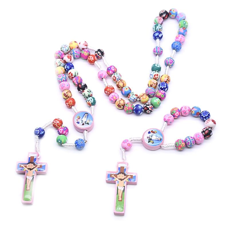 Rosary Necklace Catholic Rose Beads Religion Long Chain Children Jewelry Charm Gifts DropShipping