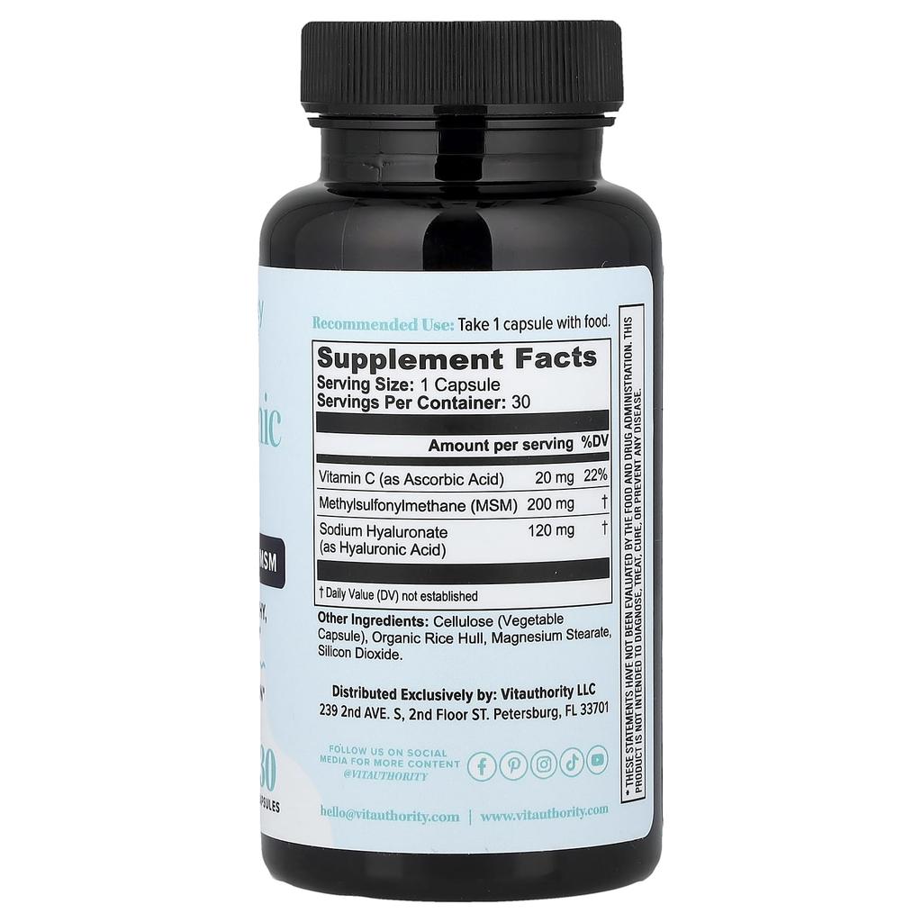 Vitauthority, with Hyaluronic Acid+, Vitamin C, and MSM, 30 Capsules