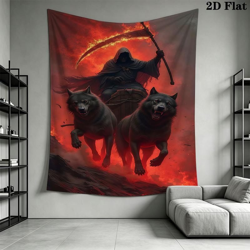 Reaper'S Fiery Journey Tapestry Wallmounted Background Cloth Homestay Soft Decoration Tapestry Background Wall Hanging Cloth