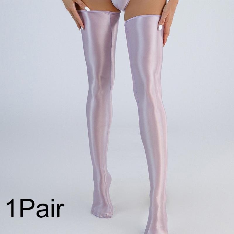 1 пара нижнего белья глянцевые нейлоновые чулки масляные женские блестящие чулки однотонные чулки выше колена