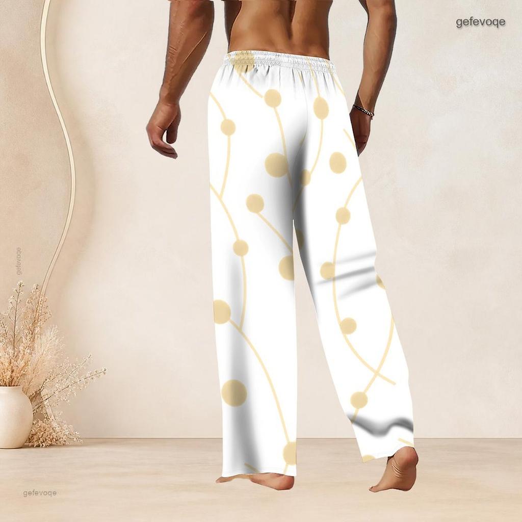 Men Plus Size White Printed Drawstring Waist Straight Leg Full Length Beach Pants