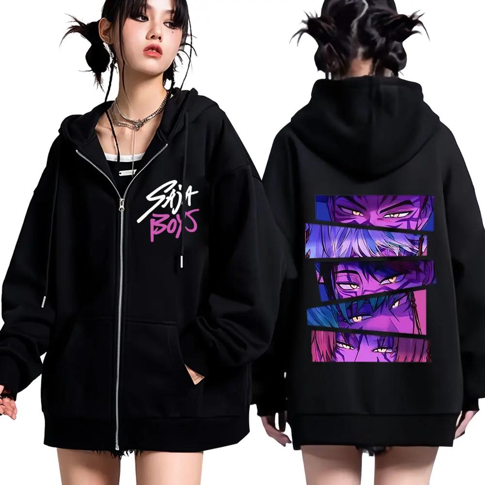 Kpop Охотники на демонов Saja Boys Толстовка на молнии мужская женская модная с длинными рукавами свободная повседневная толстовка на молнии в стиле Харадзюку