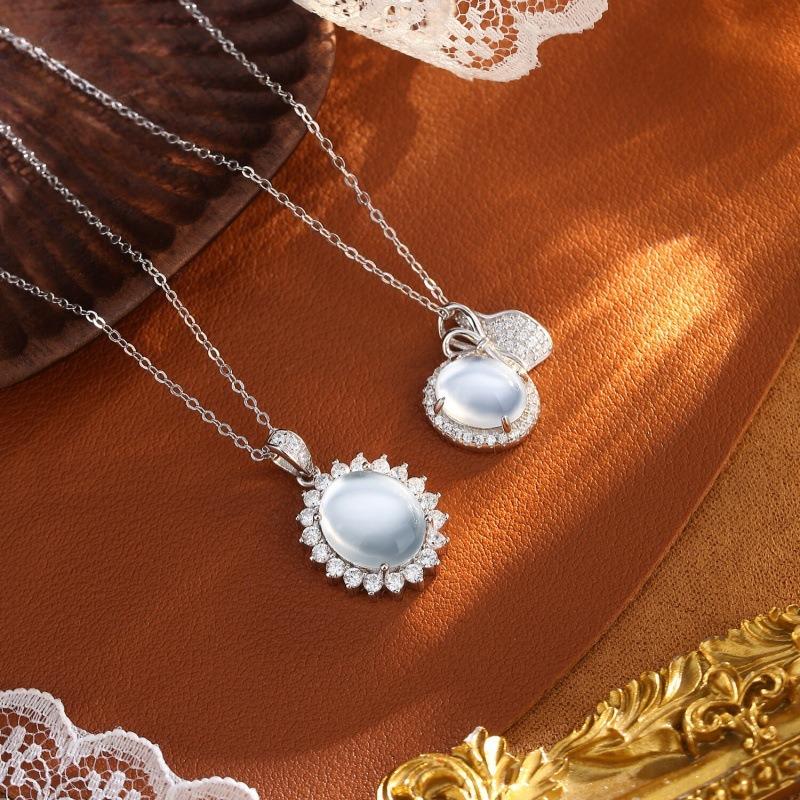 S925 Sterling Silver Natural Jade Necklace Full Diamond Luxury Transparent Jade Clavicle Chain Fashion Fine Silver Jewelry For Women