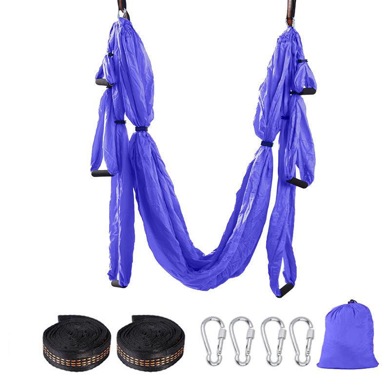 Purple Aerial Yoga Hammock Set with 6 Handles - Indoor Anti-Gravity Elastic Swing