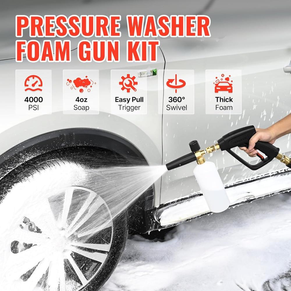 YAMATIC Pressure Washer Gun with Foam Cannon, 4000 PSI Car Washer Foam Blaster with 1/4 Quick Connect, 5 Power Washer Nozzle Tip