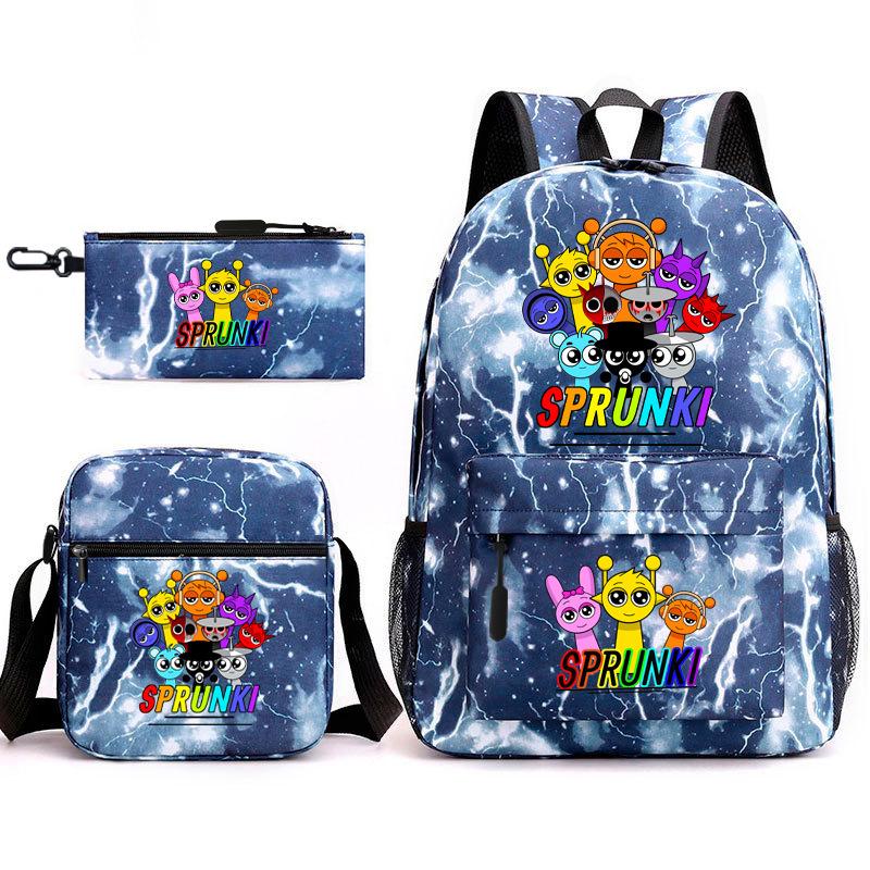 Rhythm Box Game Merchandise Student Bag Sprunki Cartoon Starry Sky Backpack Leisure Bag 3-piece Set D