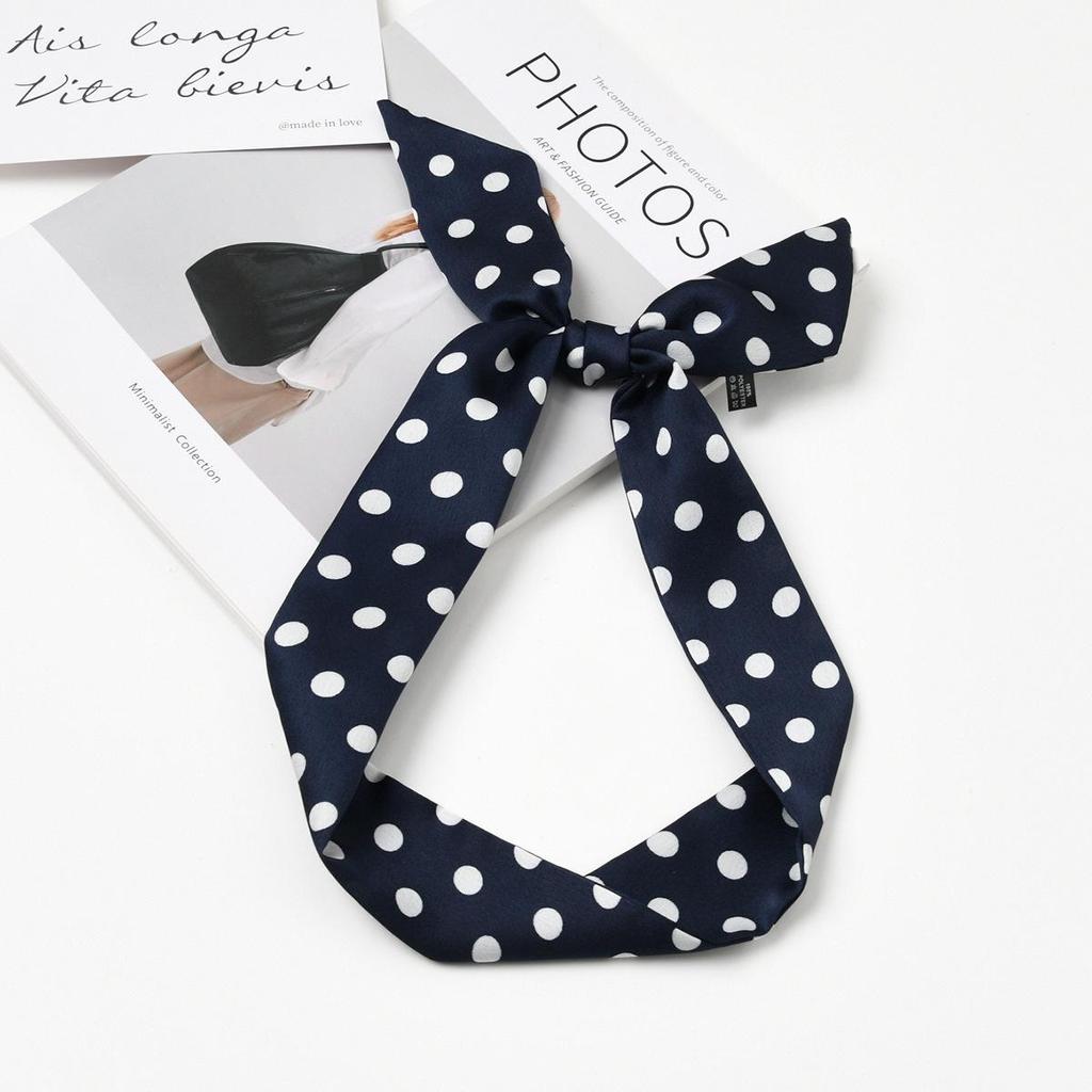 Retro Polka Dot Silk Scarf for Women - Elegant Narrow French Style Tie, Versatile Headband or Bag Ribbon