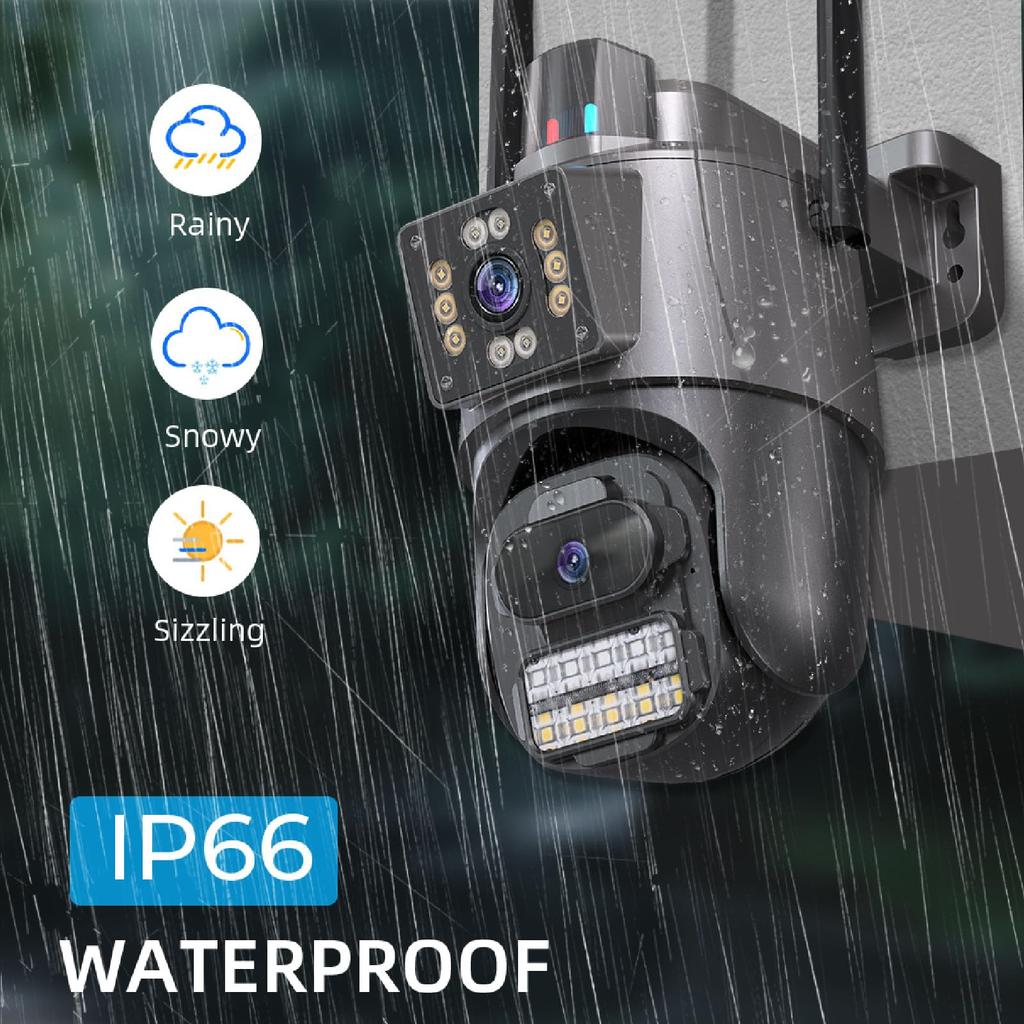 Security Camera Security Camera Dual Lens 6MP 5X Zoom Motion Detection IP66 Waterproof Panoramic Security Camera Outdoor Home Use Outdoor, (US Plug)