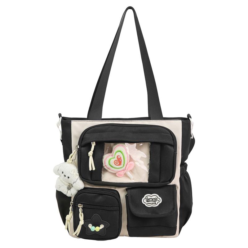 Contrast Color Student Shoulder Bag Girl's Large Capacity Crossbody Tote Bag