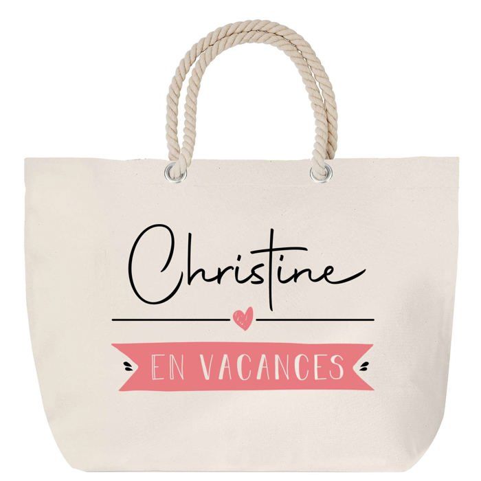 Sac de plage - PLANETEE - Christine - Anse corde - Grand format - Coton personnalisable