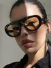 Retro Round Sunglasses For Women Men Vintage Oversized Pilot Frame Tea Color Lens Uv400 Luxury Brand Trend Unisex Shades