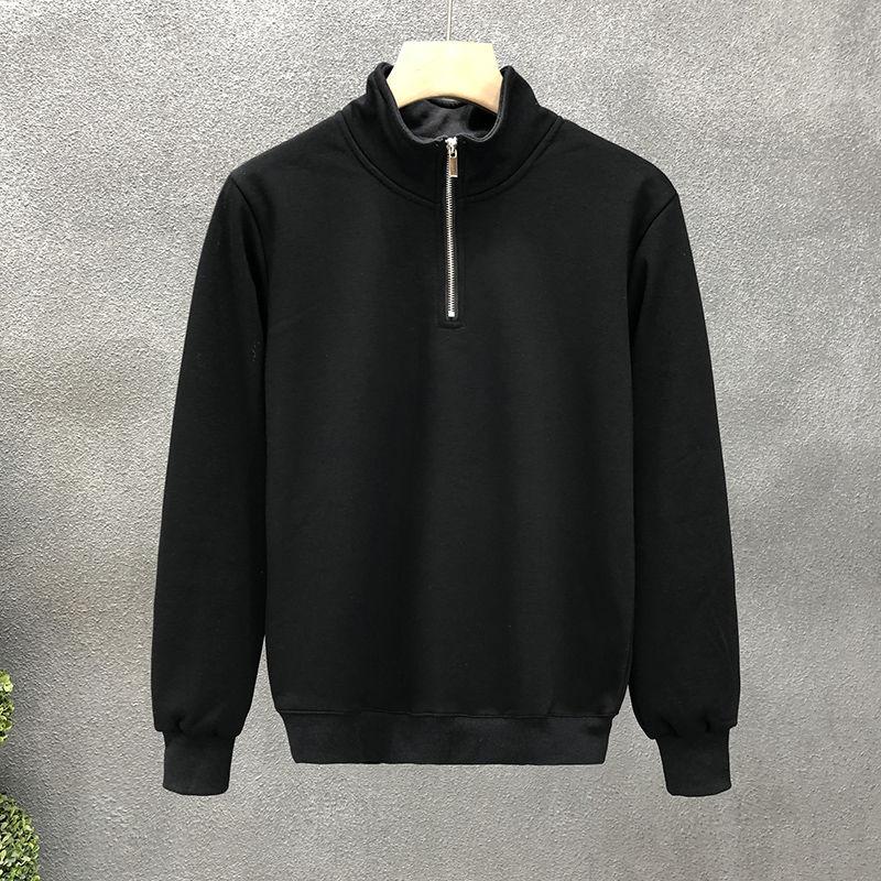 Men's Spring Autumn New Splicing CHalf High Collar Zipper Fashion Solid Loose Casual Long Sleeve Sweatshirts