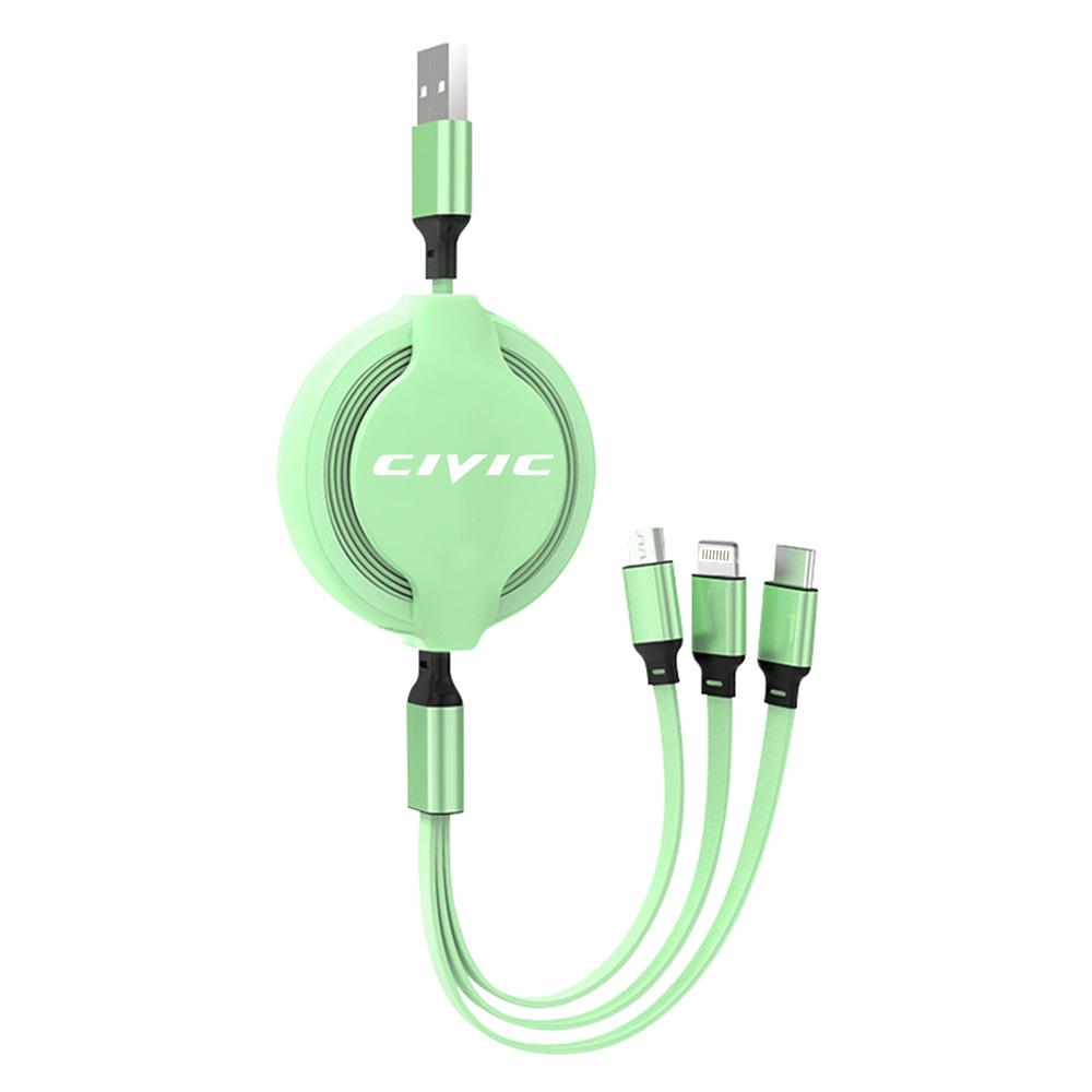 Car Phone Charger Fast Wire Charging Cable Three-head Data Cable For Honda Civic Accord Crv Hrv City Jazz CR-Z Element Insight RF6