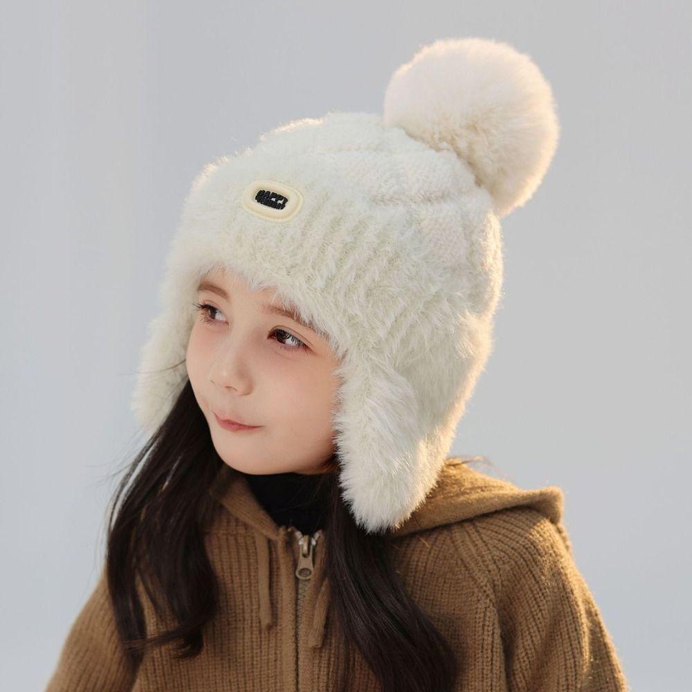 Плюшевая детская шапка-бини с защитой ушей и ушными клапанами, шапка-боннет, модная зимняя вязаная шапка