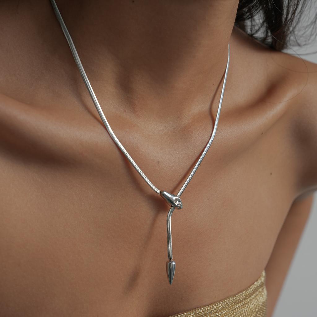 Luxury Stainless Steel Inlaid Zircon Snake Necklace, Personalized Women's Fashion Wedding Anniversary Party Jewelry Gift