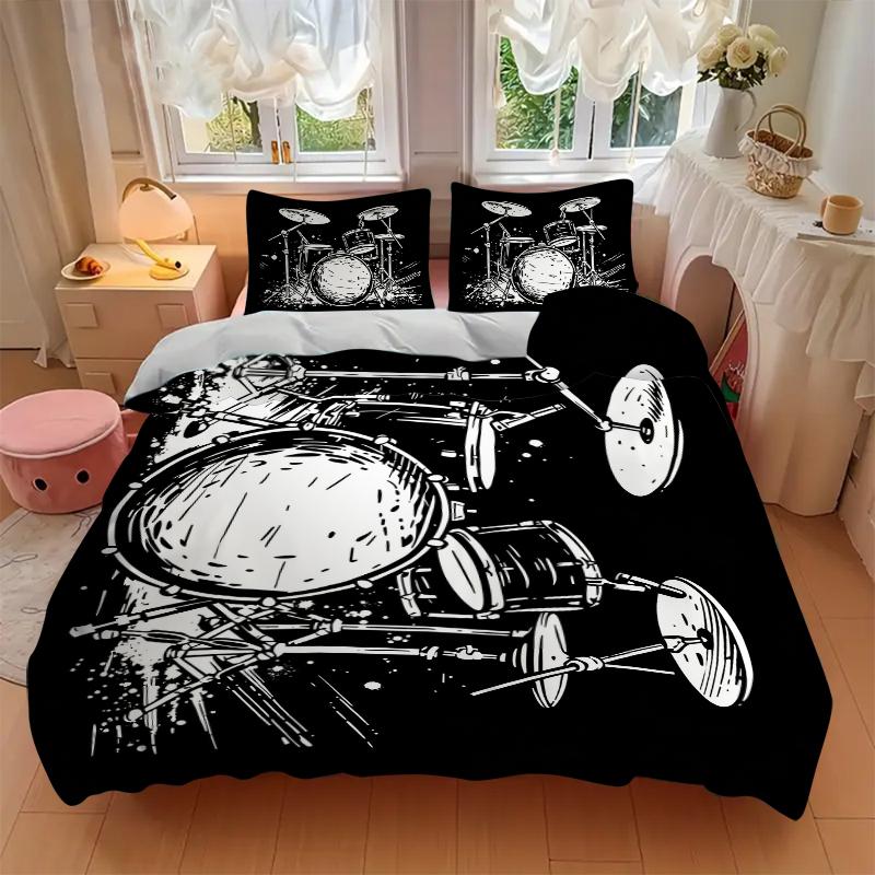 3Pcs Drum Set Illustration Bedding Set Quilt Cover Pillowcase Home Christmas Xmas Halloween Gift 1 Duvet Cover 2 Pillowcase M928512