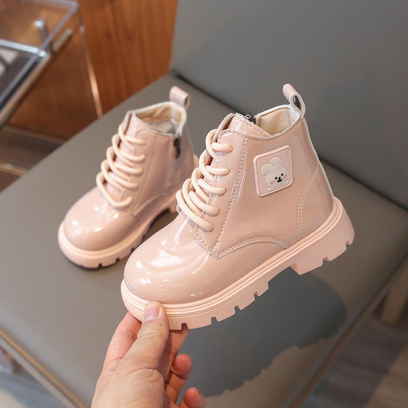 Новые детские ботинки для девочки повседневные ботильоны на платформе с кроликом Модные глянцевые детские ботинки из ПУ Весенне-осенние универсальные