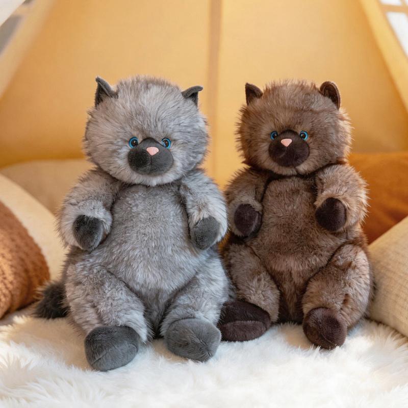Fluffy Multi-Color Long Hair Cat Plush Toy Stuffed Animal with Fur Cat Plushie Super Soft Squishy Gift for Kids Teens Cat Lovers