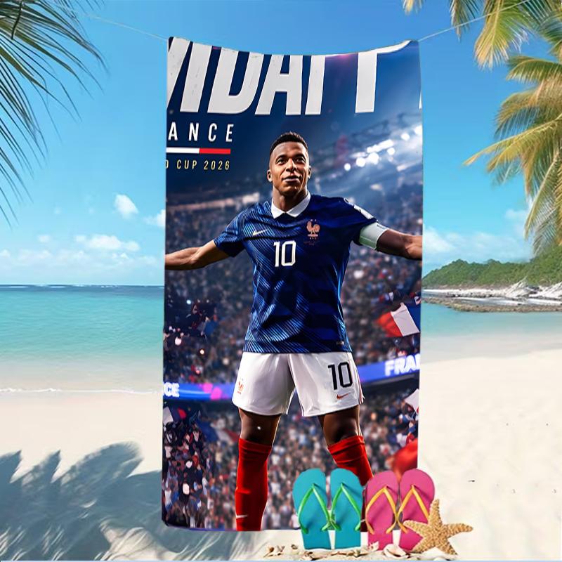 Beach Towel with Kylian Mbappé Pattern - soft,absorbent,machine washable Lightweight&Modern,swimming,Travel Essentials