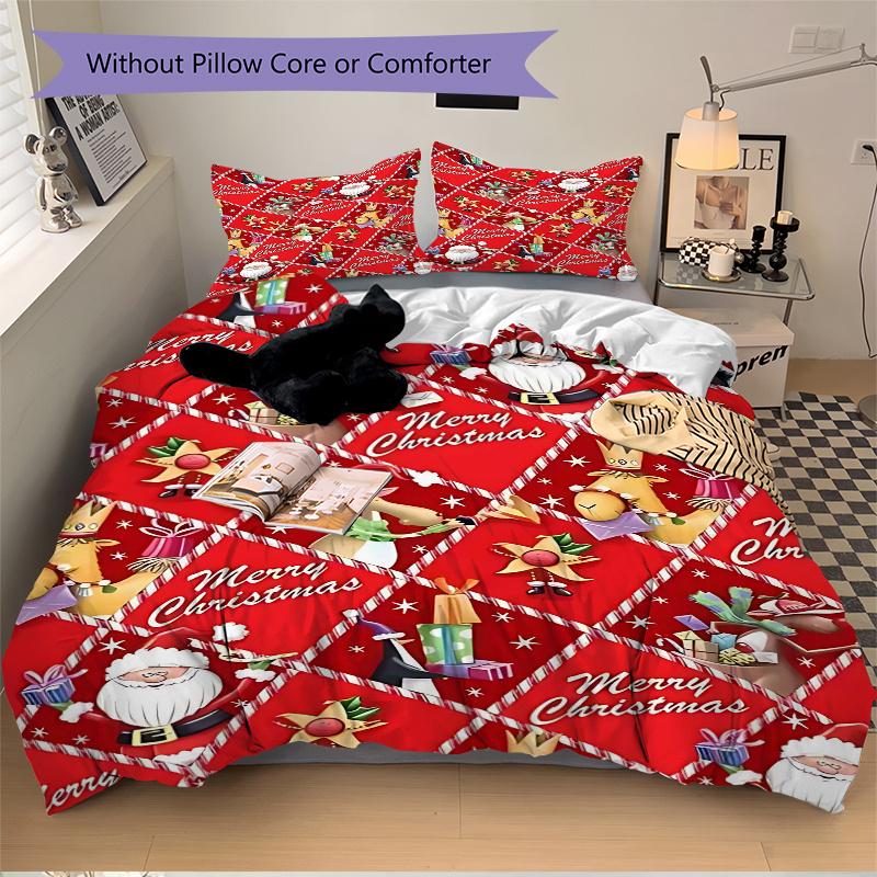 3pcs Merry Christmas! Santa Claus & Friends Bedding Set, Includes One Quilt Cover and Two Pillowcases (No Core), Festive Gift for Bedroom