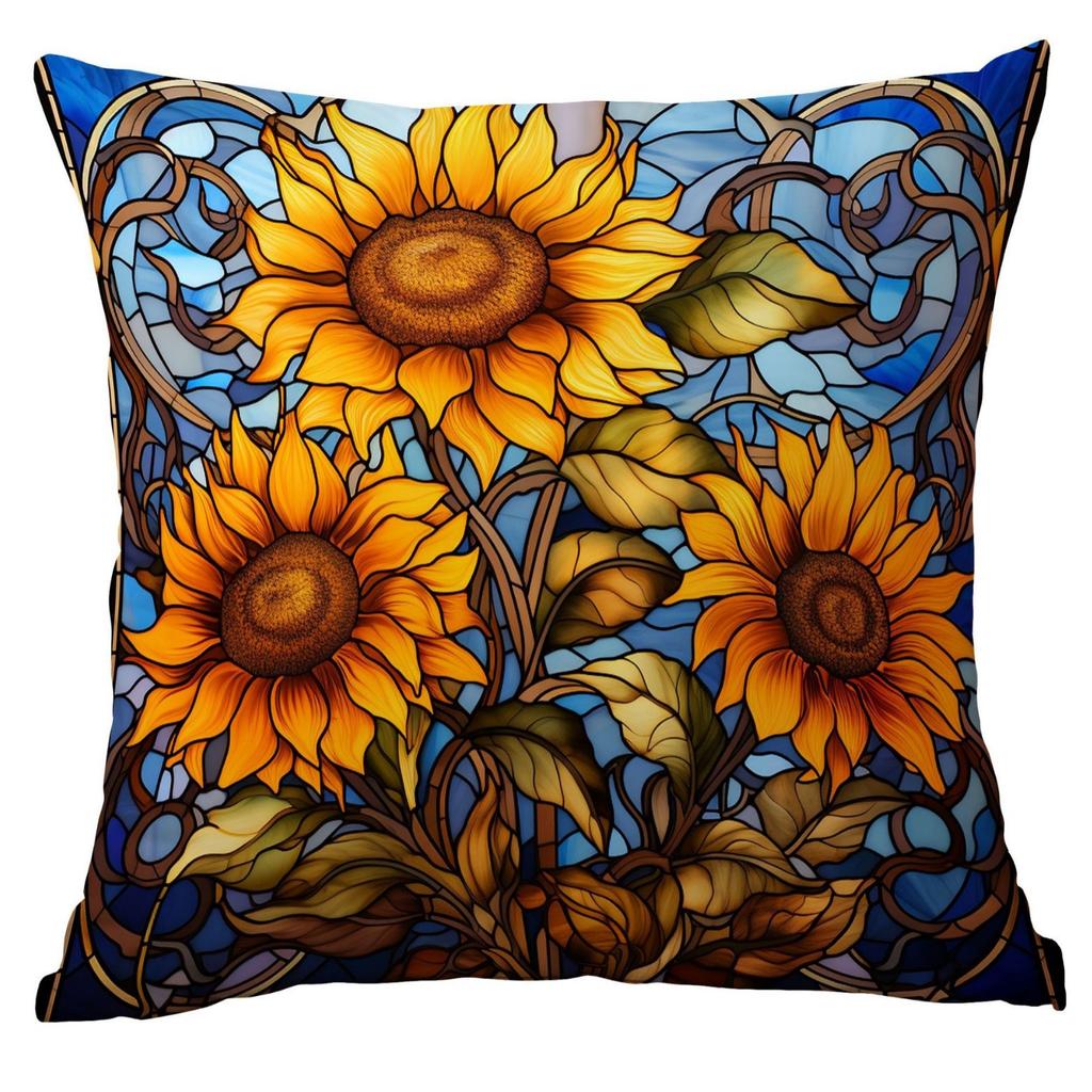 New Vintage Floral Pillowcase Creative Colored Glass Printed Home Sofa Car Cushion Pillowcase