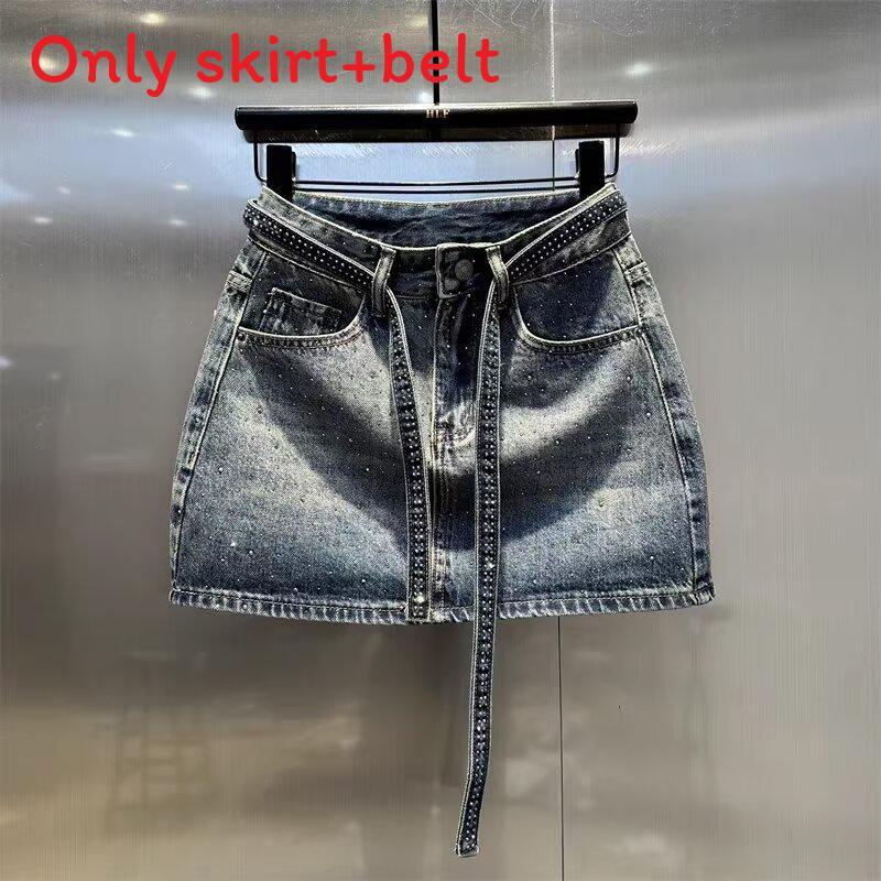 Vintage Denim Pencil Skirt With Flashing Design And Stretch For Summer Chic Women