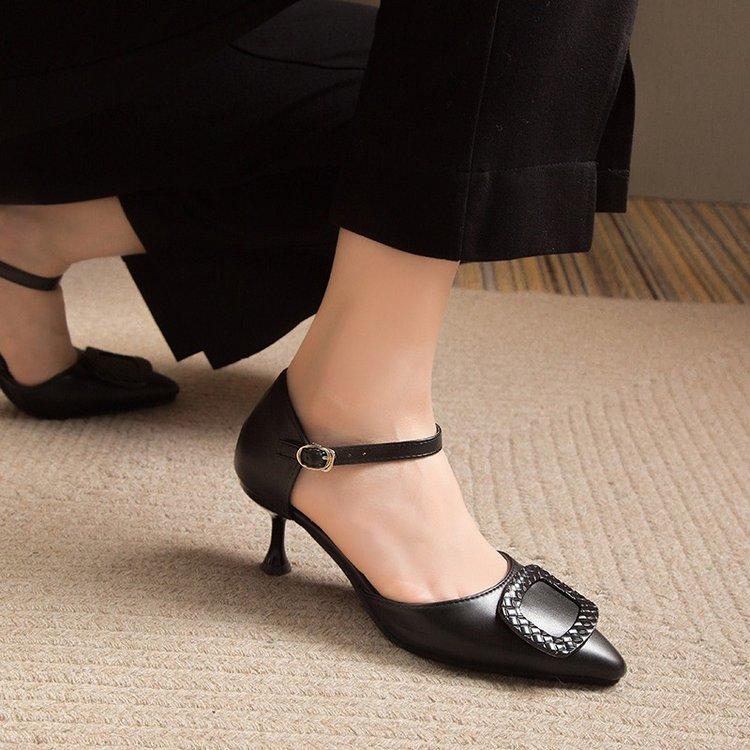 Women's High Heels 2024 Fashion Simple Solid Color Sliding In Women's Square Heel High-quality Party Wedding Office Shoes