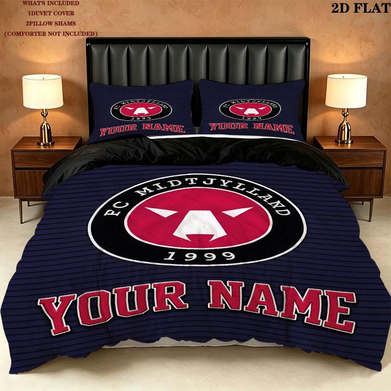 Midtjylland Fodboldklub Bedding Quilt Set Quilt Cover Pillowcase Home Decoration Birthday Gift (1 * duvet cover + 2 * pillowcase, without core)