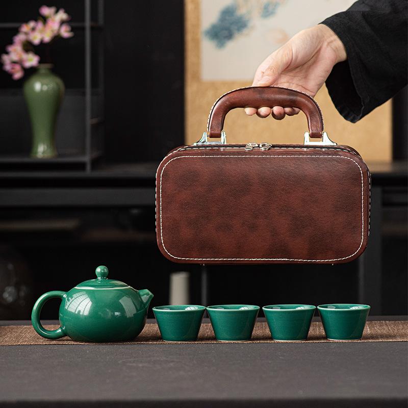 Travel Tea Set Outdoor Camping Portable Tea Set Black Pottery Kuaike Cup Kung Fu Tea Set Storage Bag Business Gifts
