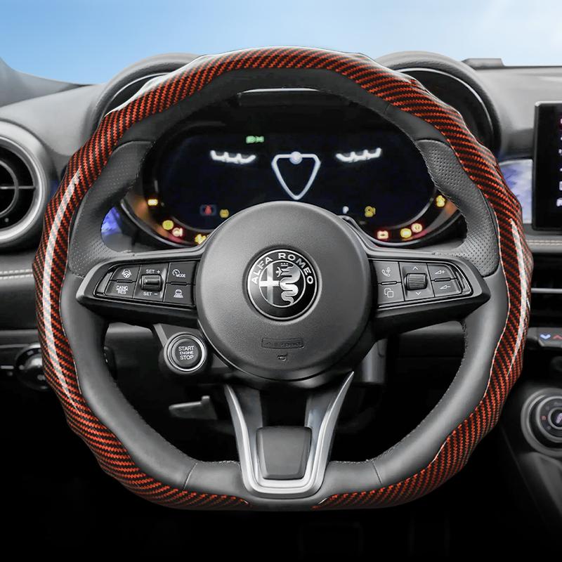 Подходит для Alfa Romeo Рулевое колесо с текстурой под карбон Накладка на руль Защелкивающаяся Волнообразный Спортивный дизайн Защитный чехол Giulia 952 Stelvio